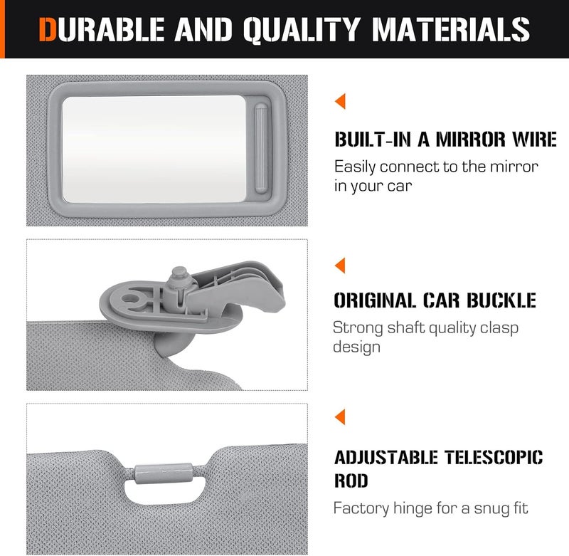 AEagle Sun Visor for Hyundai Elantra 2011-2015 (NOT fit GT Model), Right Passenger Side Gray Sunvisor Replacement 852203X000TX - Image 2